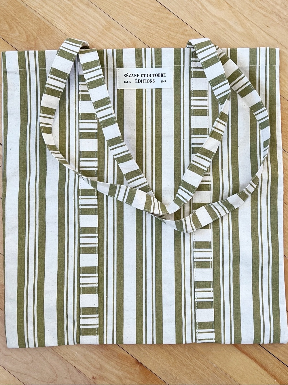 NWOT Sézane Green Cotton Canvas Striped Tote Bag